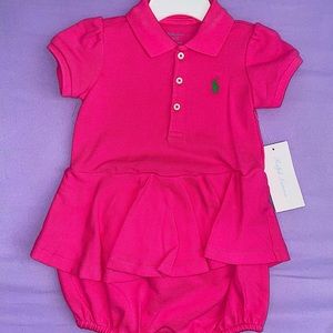 Ralph Lauren Baby Girl Ruffled Cotton Polo Dress and Bloomer.